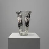 Art Deco Glass Vase with Black Graphic Decoration, France, circa 1940