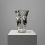 Art Deco Glass Vase with Black Graphic Decoration, France, circa 1940