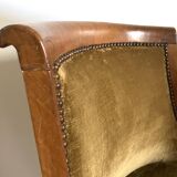 Chaise gondole en velours côtelé jaune moutarde