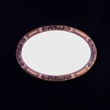 Antique oval beveled mirror in carved wood - 69 cm