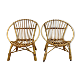 Paire de fauteuils corbeilles en rotin pour enfants