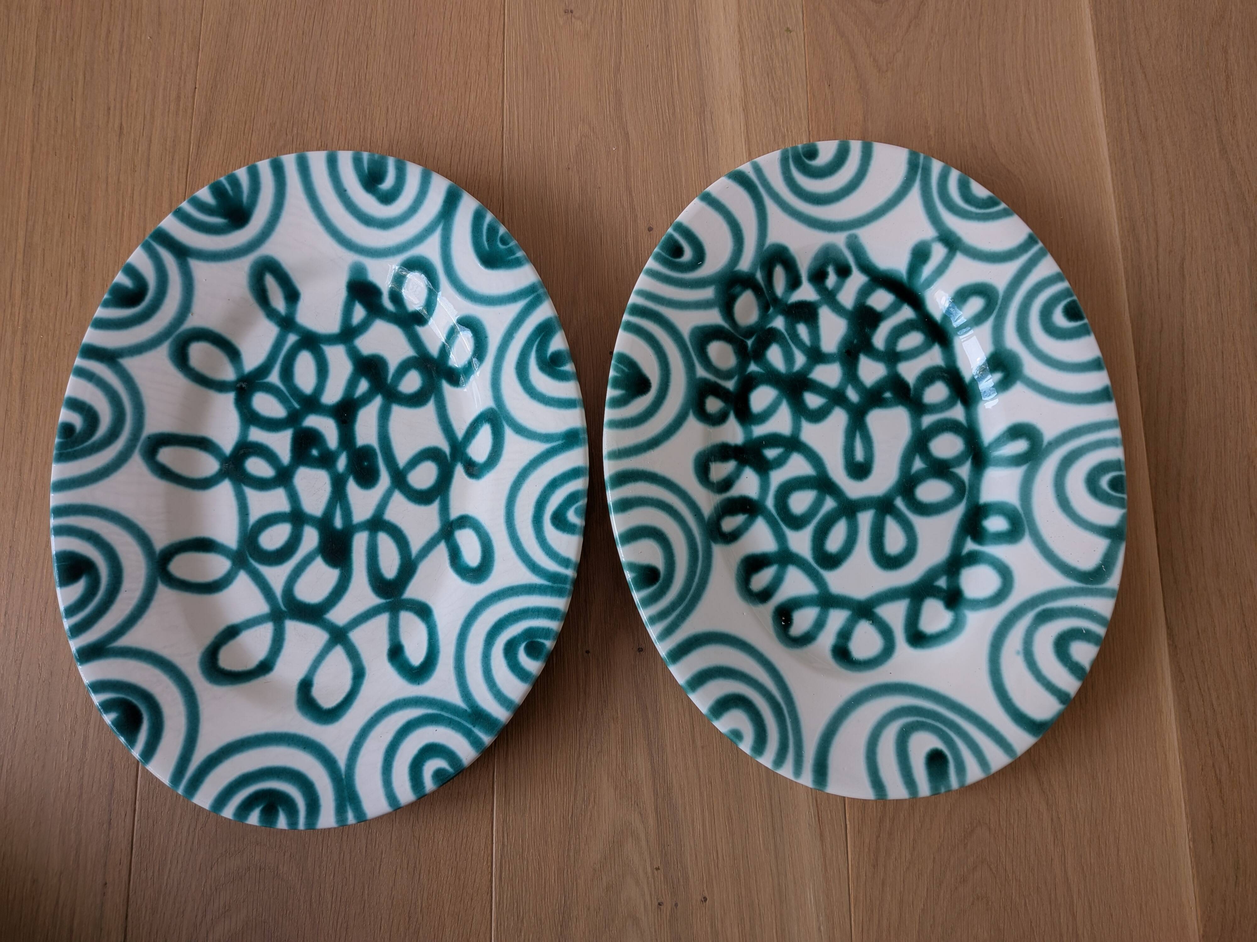 Vintage Gmundner Keramik Serving Oval Plate / Austria / Green Flamed / 2