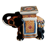 Elephant in black and beige glazed earthenware