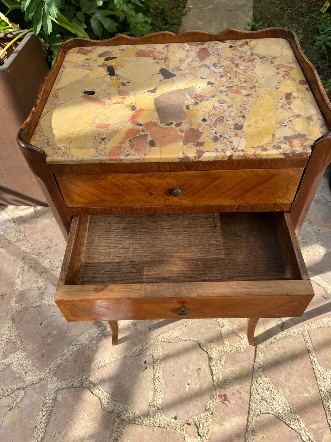 Old wooden bedside table