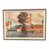 Original Swedish Oil on Panel - "Coastal Village" by Helge Andersson - Dated 1965 - Framed - 86 × 64 cm