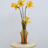 Yellow glass vase streaked and flared