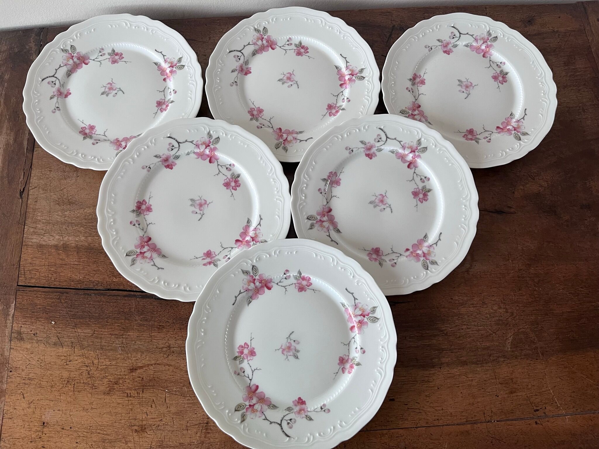 6 Limoges porcelain dessert plates - cherry blossoms -