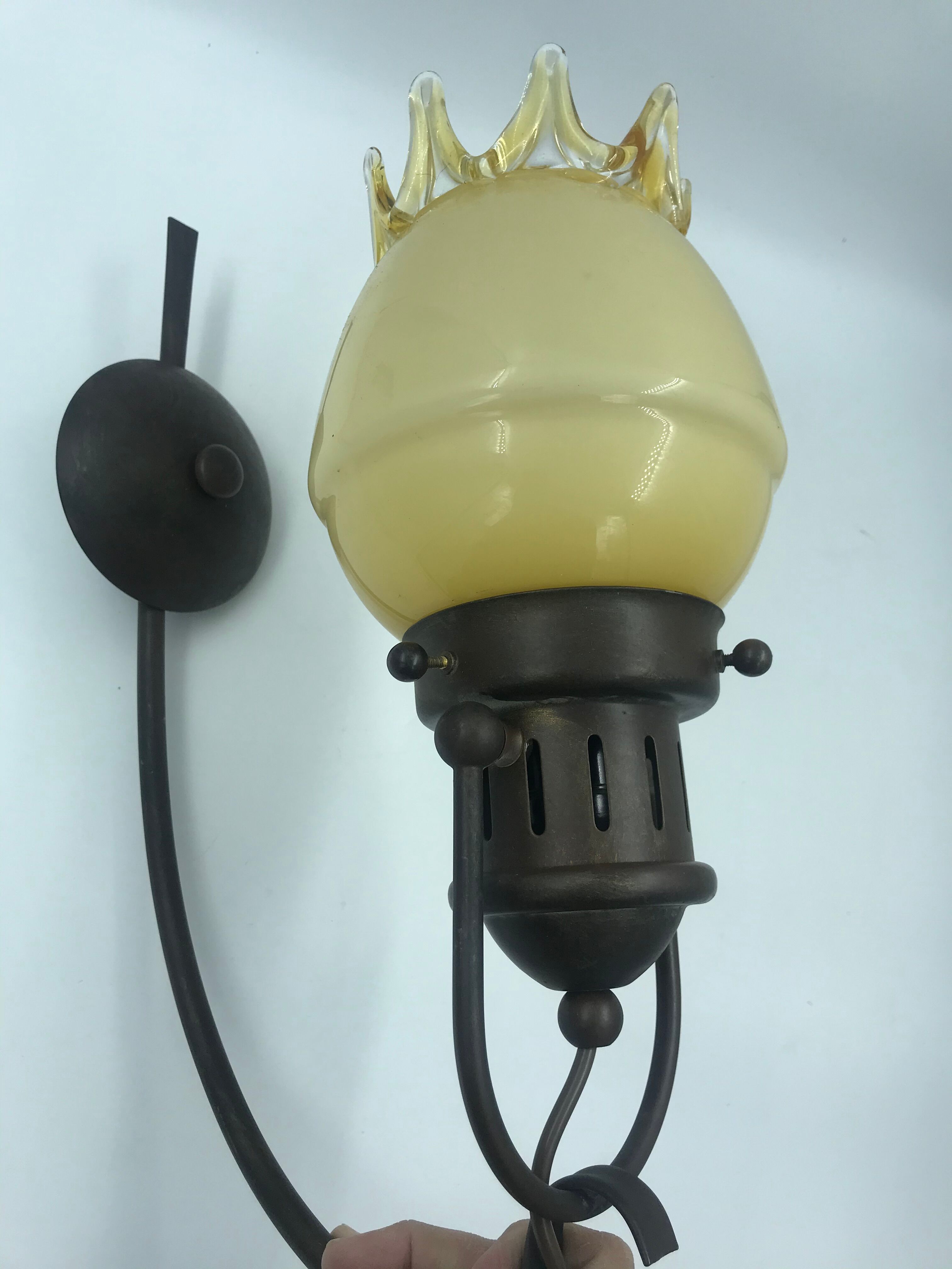 Decorative glass and metal wall light