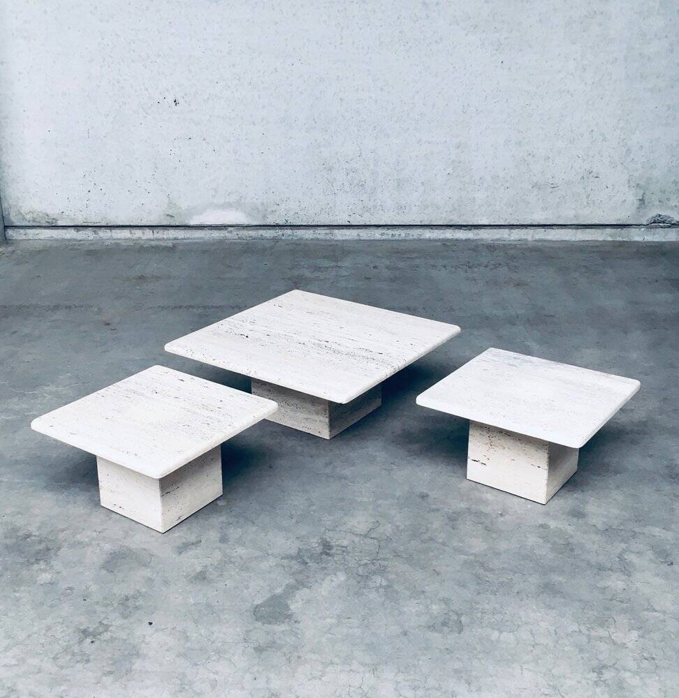 Italian Travertine Square Side End Table, 1970s, Set of 2