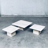Italian Travertine Square Side End Table, 1970s, Set of 2