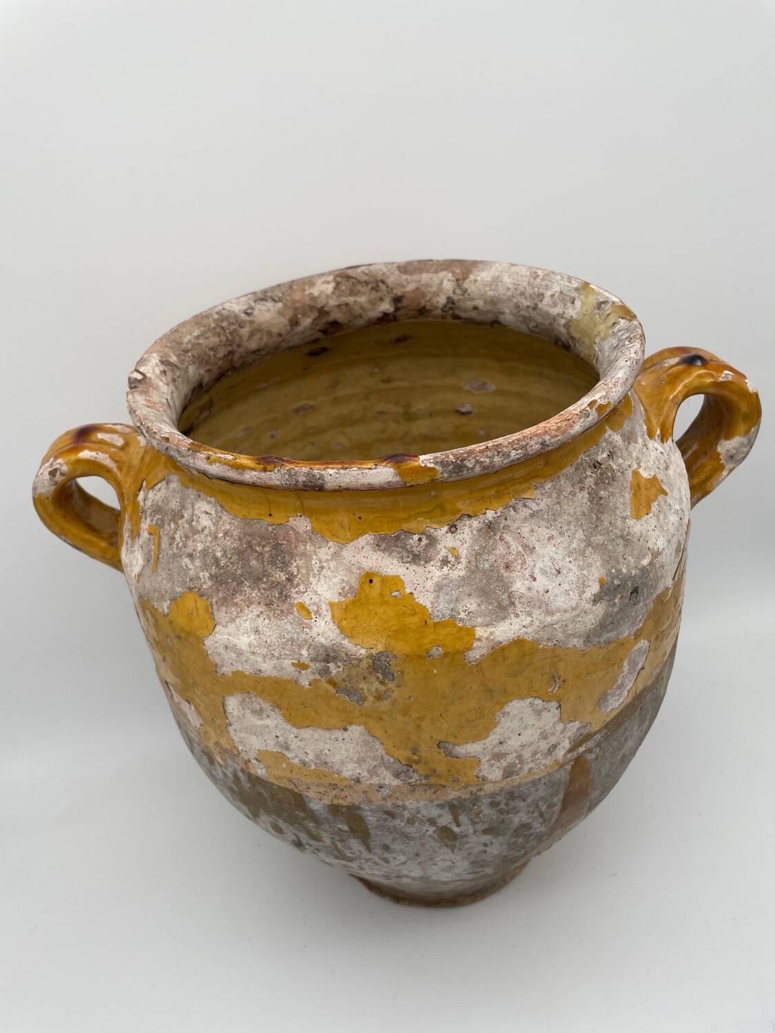 Old yellow glazed terracotta confit pot 19th century France