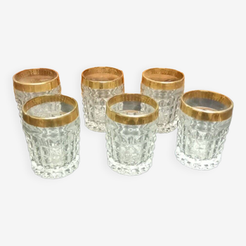 6 verres en cristal deco à facettes dorées vintage des années 1940