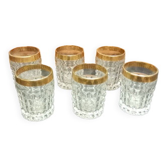 6 verres en cristal deco à facettes dorées vintage des années 1940