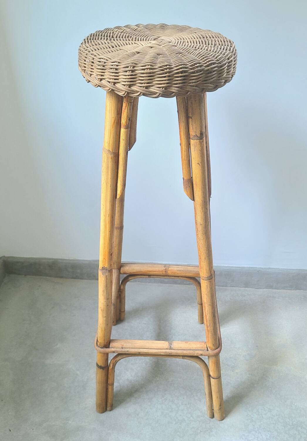 Vintage bamboo rattan wicker plant holder
