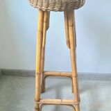 Table d'appoint vintage en bambou et osier tressé