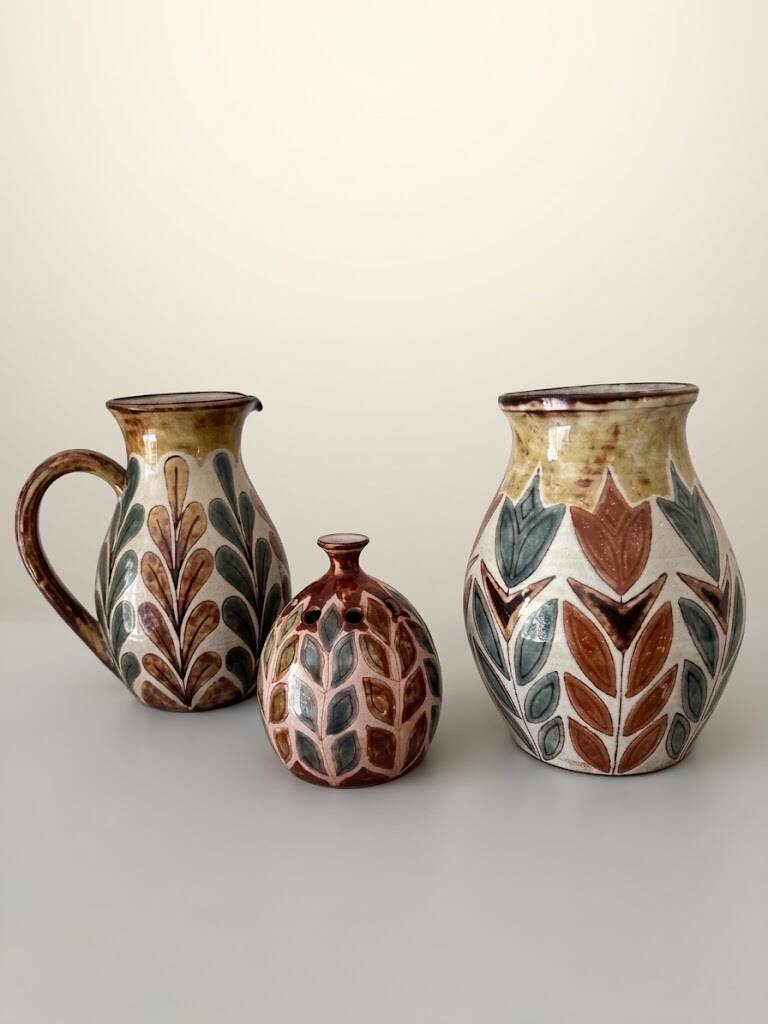 Set of 3 Malarmey Ceramics Vallauris Jug Vase Tulips Flower Holder