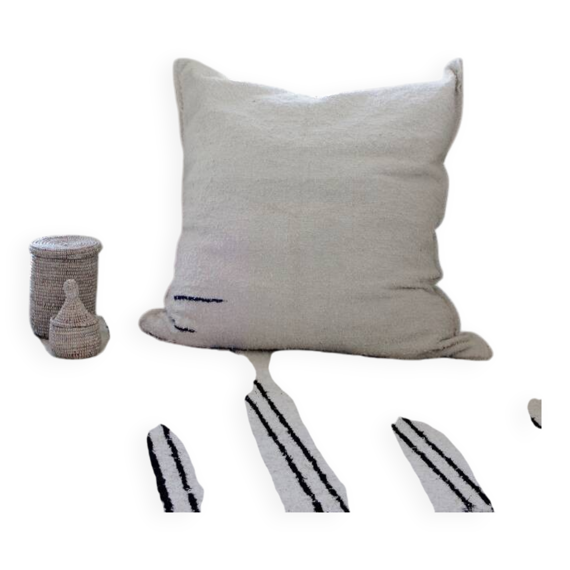 Handwoven rug - White and black lines - recycled cotton - 170 x 240 cm