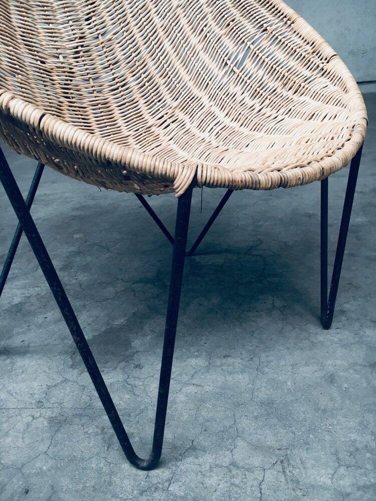 Mid-Century Modern Design Egg Basket Wicker Chairs, Italy, 1950s, Set of 3