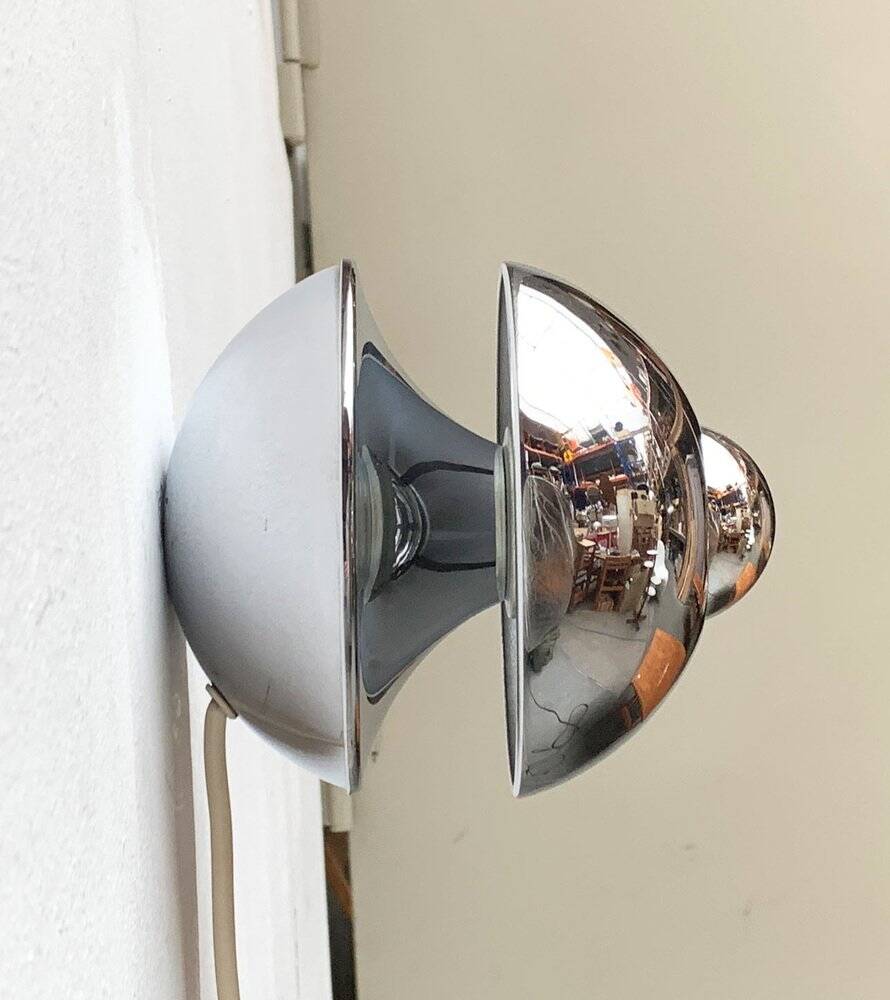 Chrome mushroom table or wall lamp in German mid-century space style by Klaus Hempel for Kaiser Leuchten, 1970s.