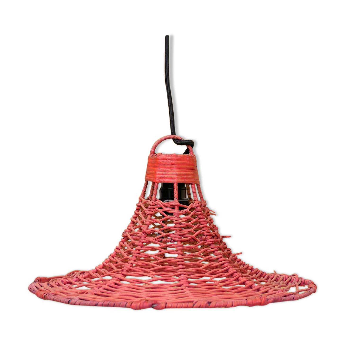 Vintage tulip hanging lamp in rattan