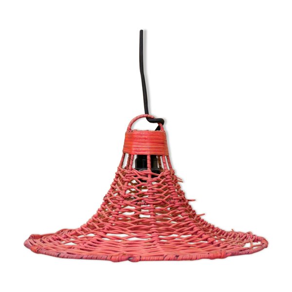 Suspension tulipe vintage en rotin