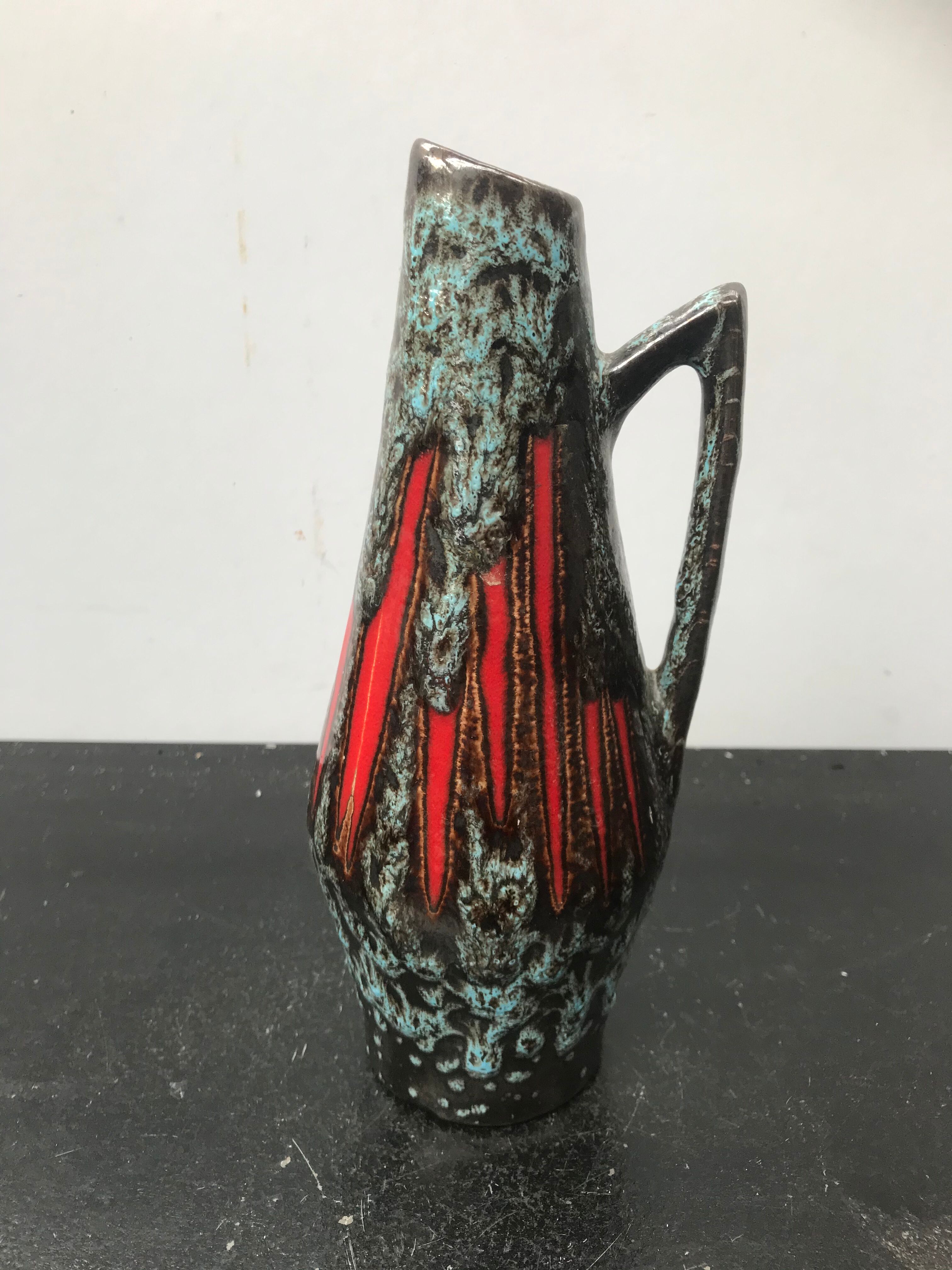 Former pitcher style art deco blue ceramics - vintage red