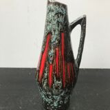 Pichet style art déco céramique bleu & rouge vintage