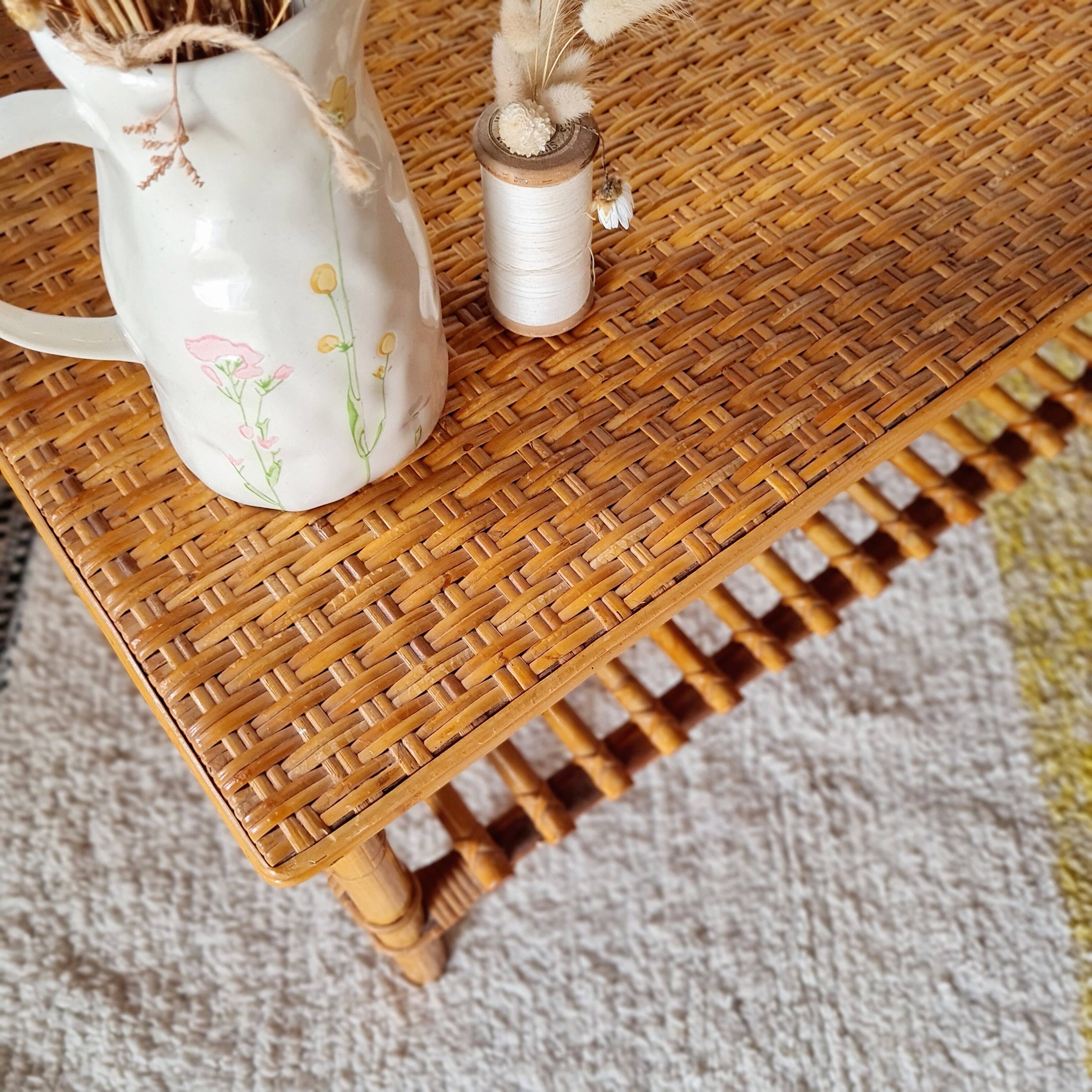 Antique coffee table in rattan and bamboo