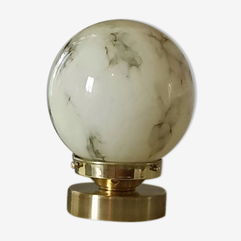 Yellow marbled globe table lamp