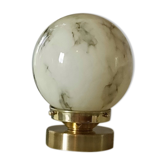 Yellow marbled globe table lamp