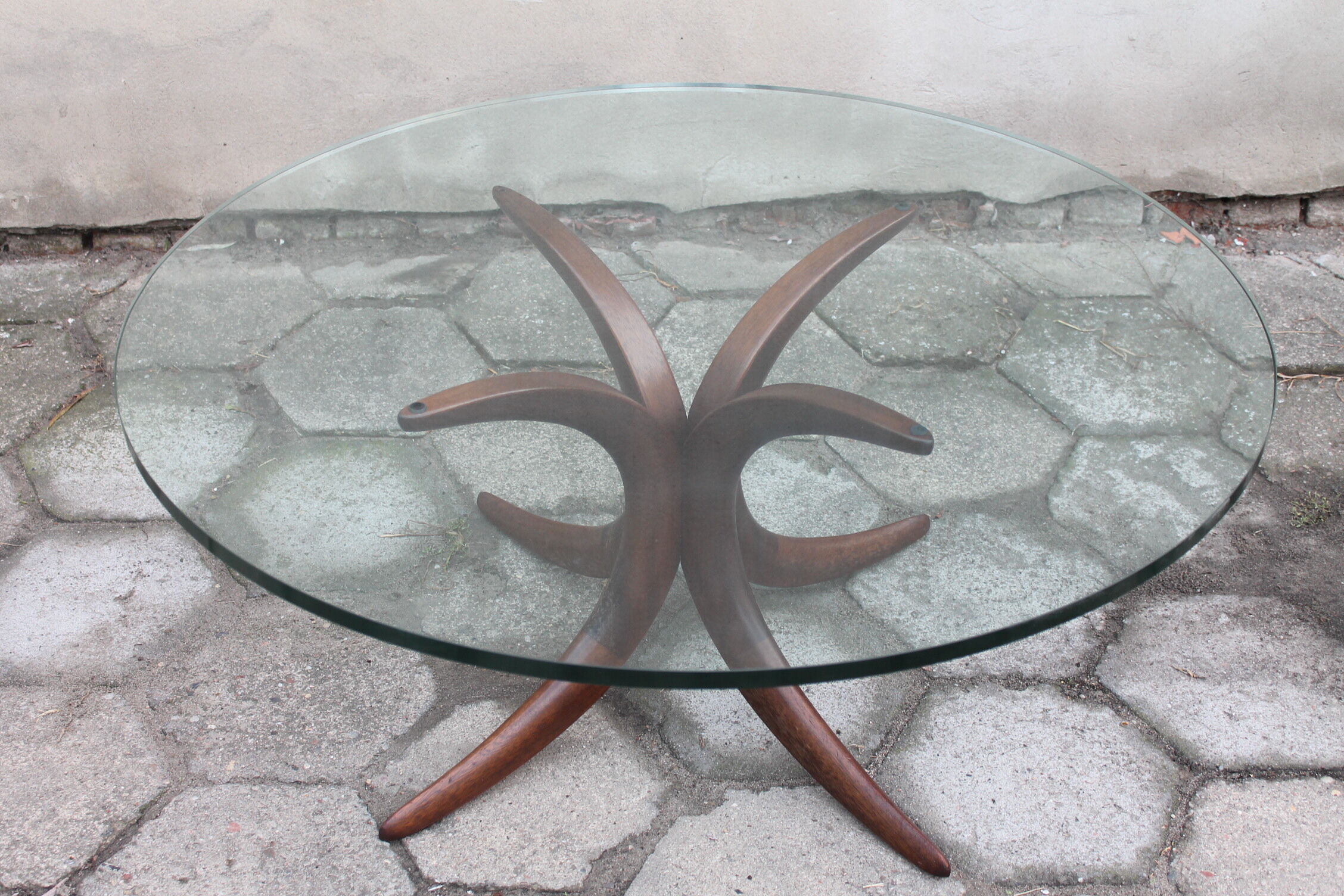 Glass and wood coffee table, 1960
