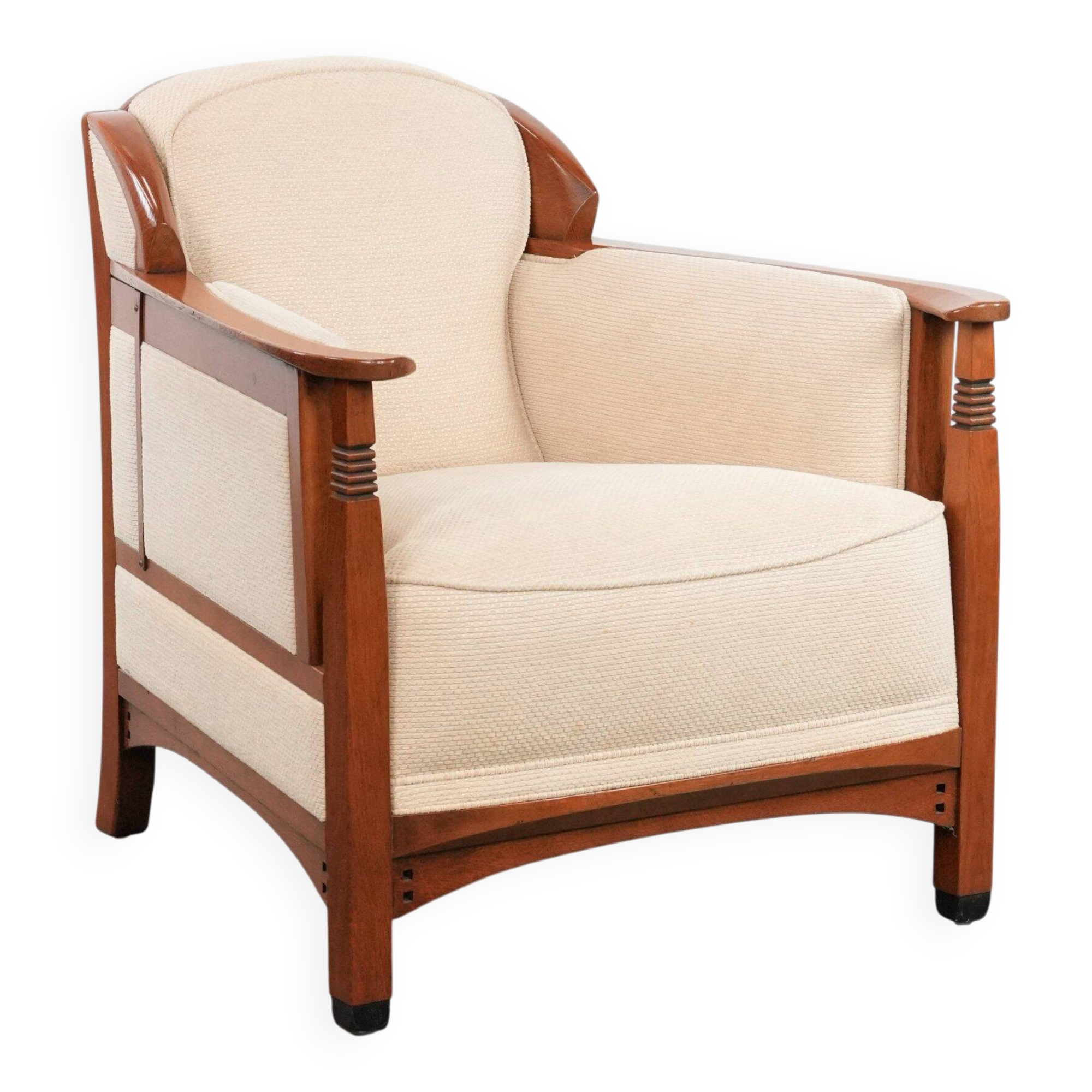 Art Nouveau design armchair with a luxurious light fabric upholstery