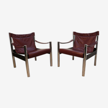 Paire de fauteuils vintage Safari de Borje Johanson 1970