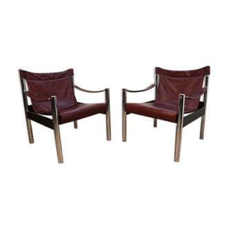 Pair of vintage Safari armchairs by Borje Johanson 1970