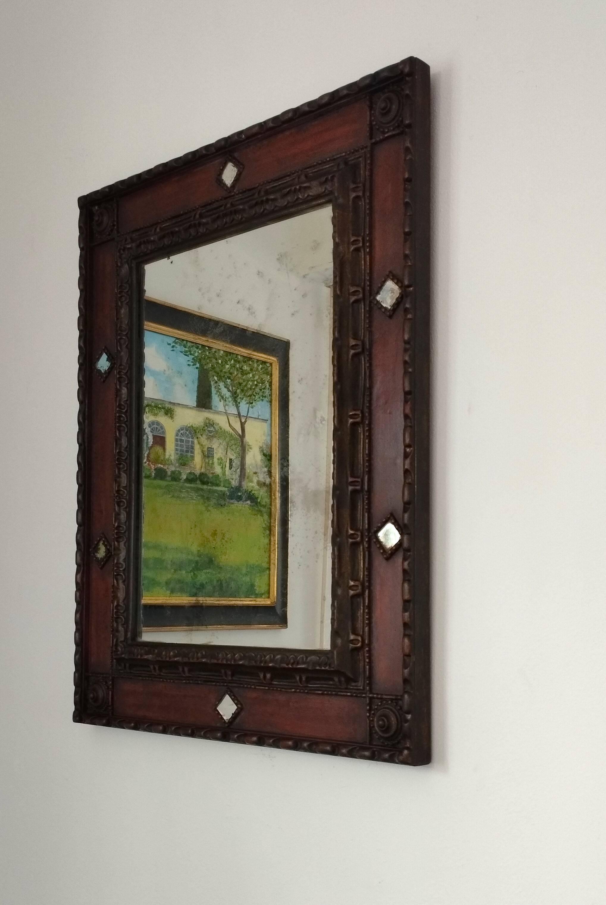 Miroir Palladio Italie 1968, verre vieilli, cadre décoratif sculptural