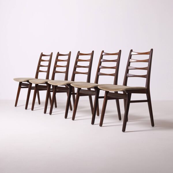 Ensemble de 5 chaises de salle à manger danoise en afromosia teck des années 1960, Danemark.