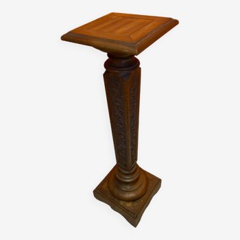 Carved walnut pedestal column