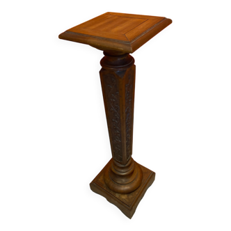 Carved walnut pedestal column