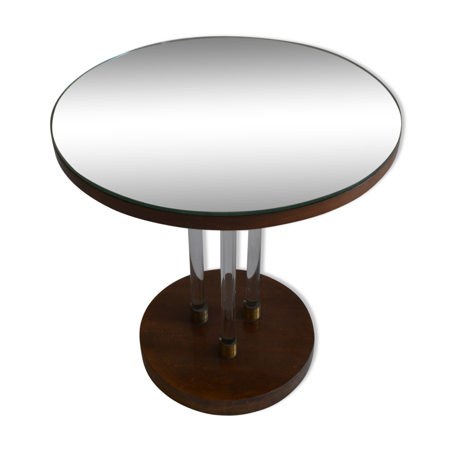 Art deco pedestal wood, glass and brass