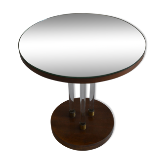 Guéridon art déco bois, verre et laiton