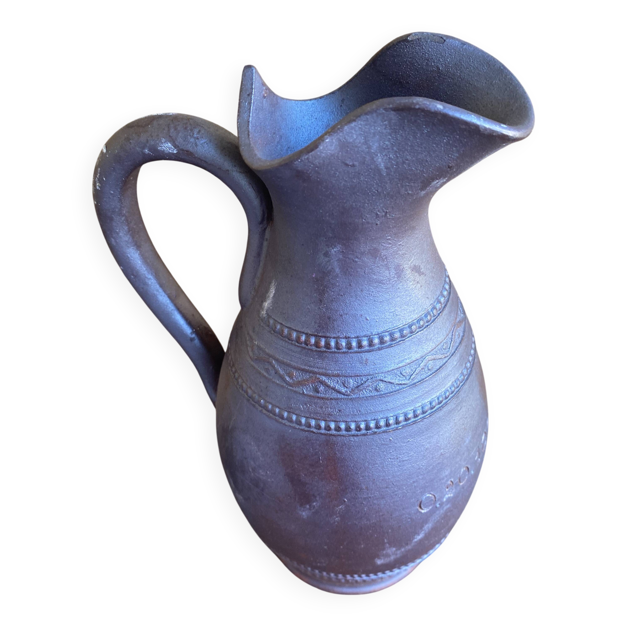Old Iridescent Terracotta Pitcher Vintage Kitchen #D966