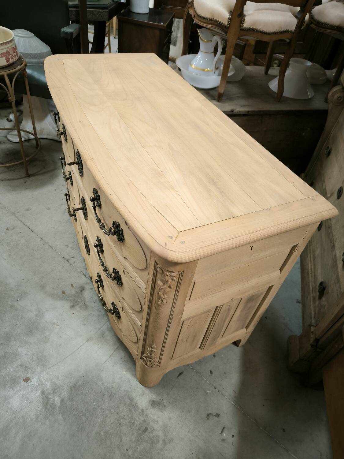 Louis XIV style natural solid cherry wood chest of drawers