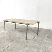 Table basse vintage en travertin et chrome, années 1970
