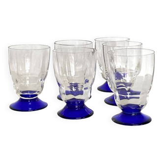 Lot de 6 verres à vin ou à eau art déco et pied coloré bleu art de la table vintage ACC-7093