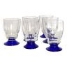 Set of 6 art deco wine or water glasses and blue colored foot vintage tableware ACC-7093