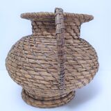 Vase in straw and plant fibers French folk art mid-twentieth century