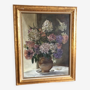 Oil on canvas Bouquet of flowers A Landelle