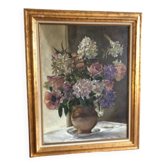 Oil on canvas Bouquet of flowers A Landelle