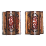 Pair of brutalist Accolay wall lights in copper and resin, 1960s