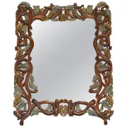 Vintage Black Heavily Carved Wooden Forest Wall Mirror